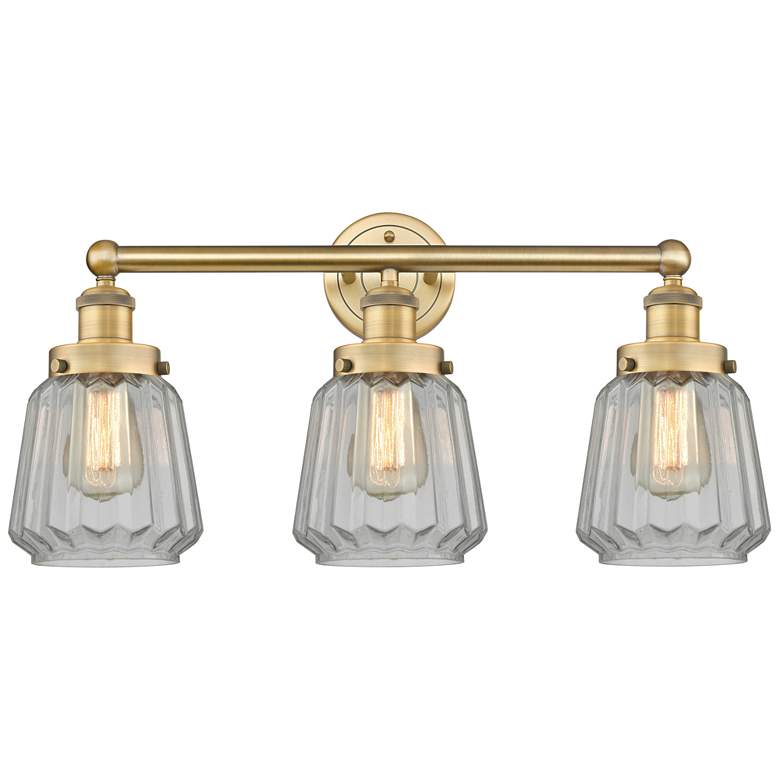 Image 1 Edison Chatham 24.5"W 3 Light Brushed Brass Bath Light With White Shad