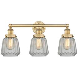 Edison Chatham 24.5"W 3 Light Brushed Brass Bath Light With White Shad