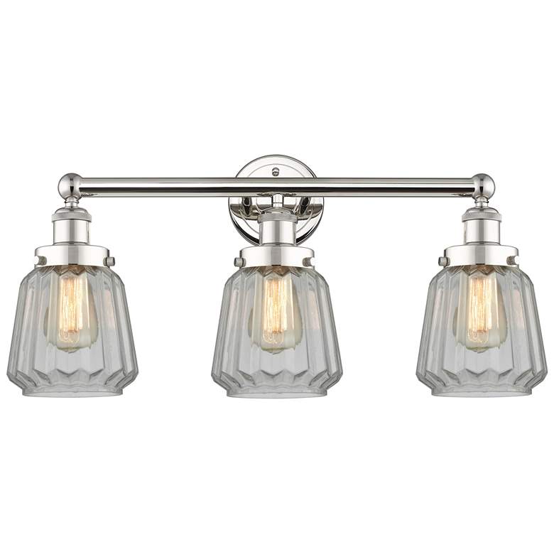 Image 1 Edison Chatham 24.5"W 3 Light Polished Nickel Bath Light With White Sh