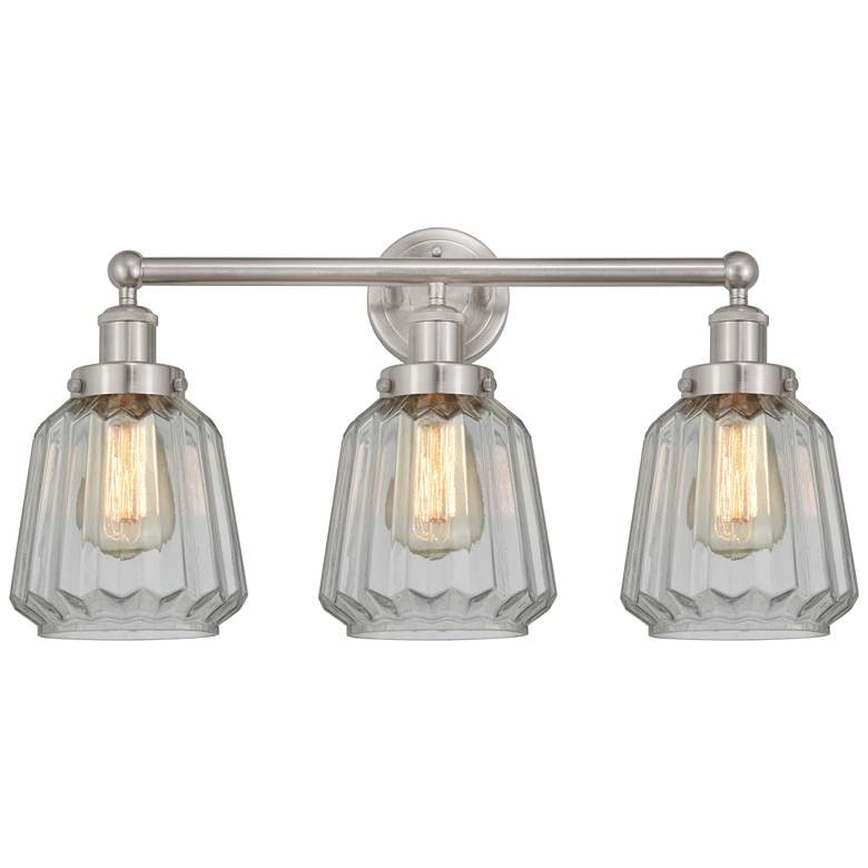 Image 1 Edison Chatham 25" 3-Light Brushed Satin Nickel Bath Light w/ White Sh