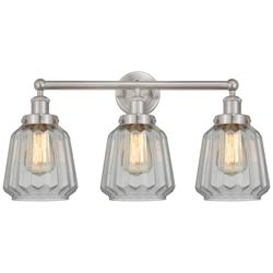 Edison Chatham 25" 3-Light Brushed Satin Nickel Bath Light w/ White Sh