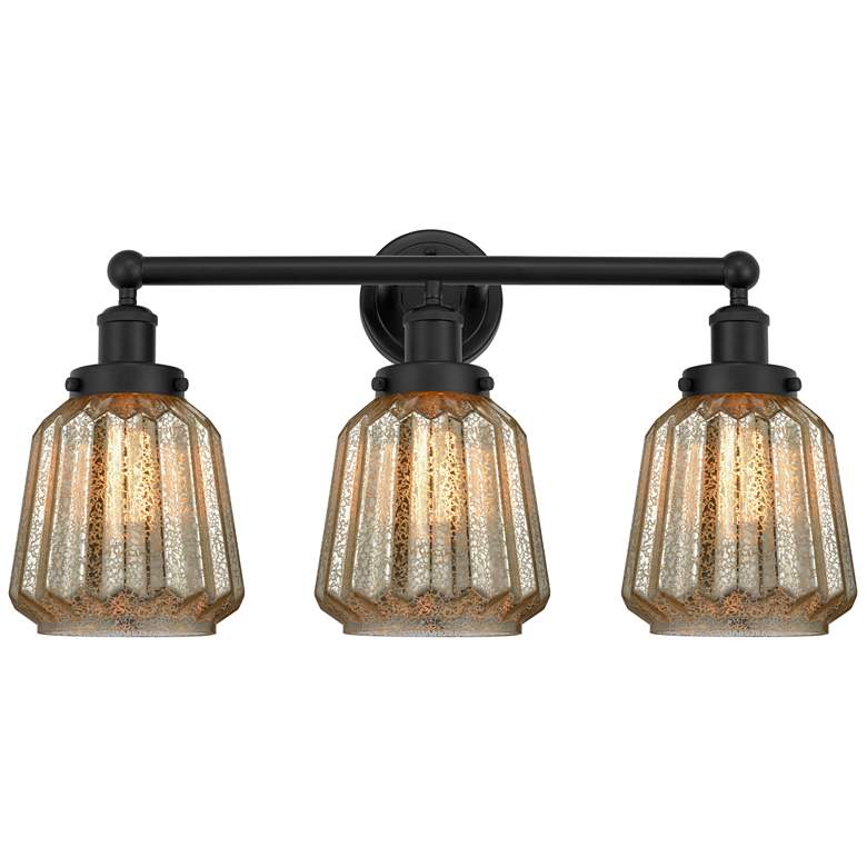 Image 1 Edison Chatham 25" 3-Light Matte Black Bath Light w/ Clear Shade