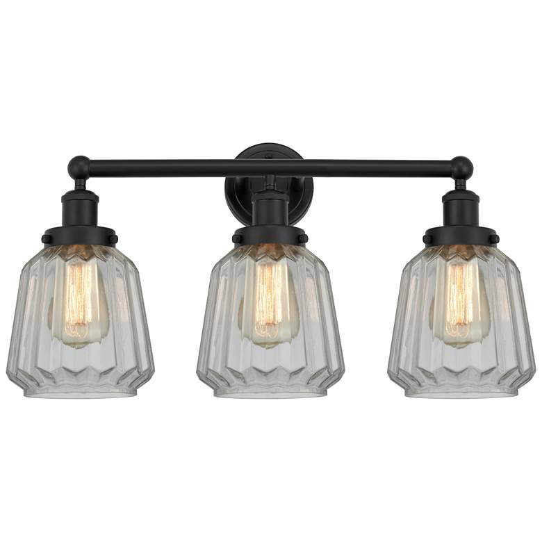 Image 1 Edison Chatham 25" 3-Light Matte Black Bath Light w/ Matte White Shade