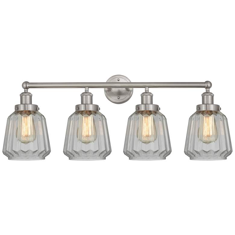 Image 1 Edison Chatham 34" 4-Light Brushed Satin Nickel Bath Light w/ White Sh