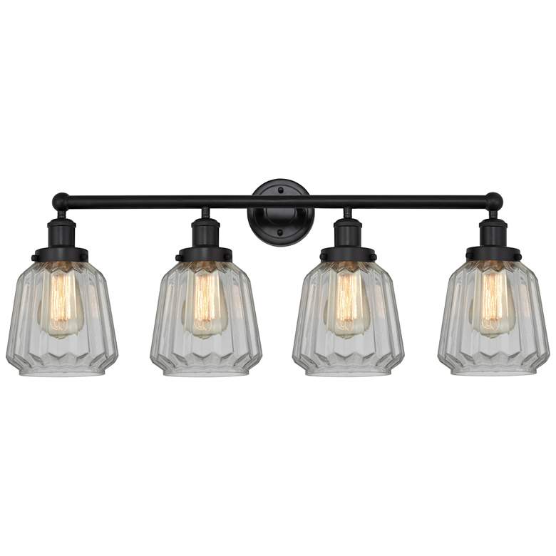 Image 1 Edison Chatham 34" 4-Light Matte Black Bath Light w/ Matte White Shade