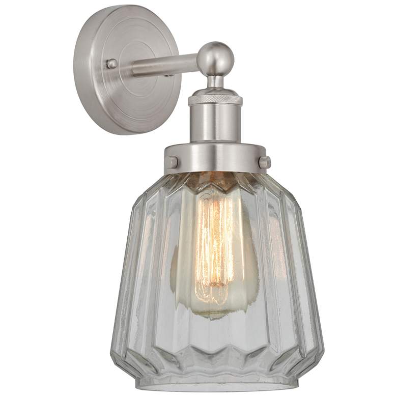 Image 1 Edison Chatham 7" Brushed Satin Nickel Sconce w/ Matte White Shade