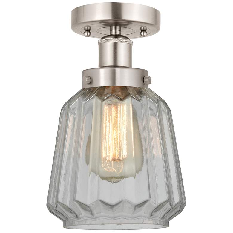 Image 1 Edison Chatham 7" Brushed Satin Nickel Semi Flush Mount w/ White Shade