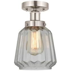 Edison Chatham 7" Brushed Satin Nickel Semi Flush Mount w/ White Shade