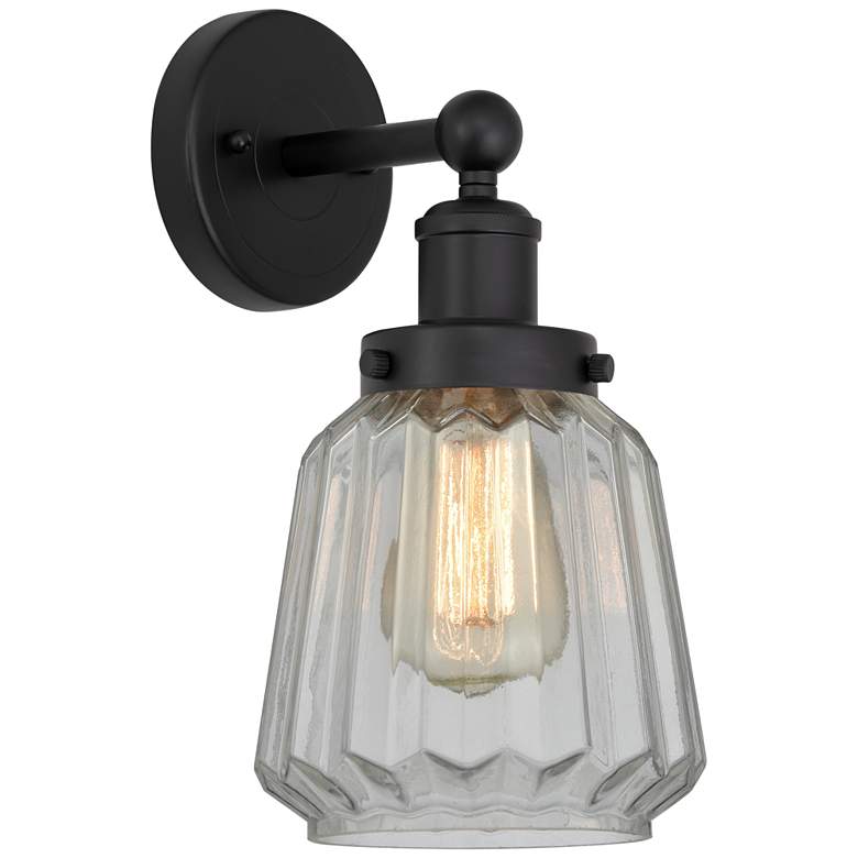 Image 1 Edison Chatham 7" Matte Black Sconce w/ Matte White Shade