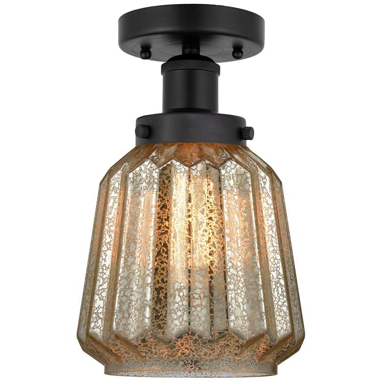 Image 1 Edison Chatham 7" Matte Black Semi Flush Mount w/ Clear Shade