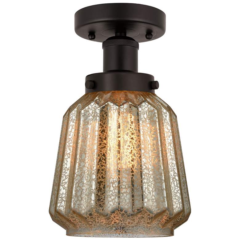 Image 1 Edison Chatham 7" Oil Rubbed Bronze Semi Flush Mount w/ Clear Shade