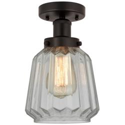 Edison Chatham 7" Oil Rubbed Bronze Semi Flush Mount w/ Matte White Sh