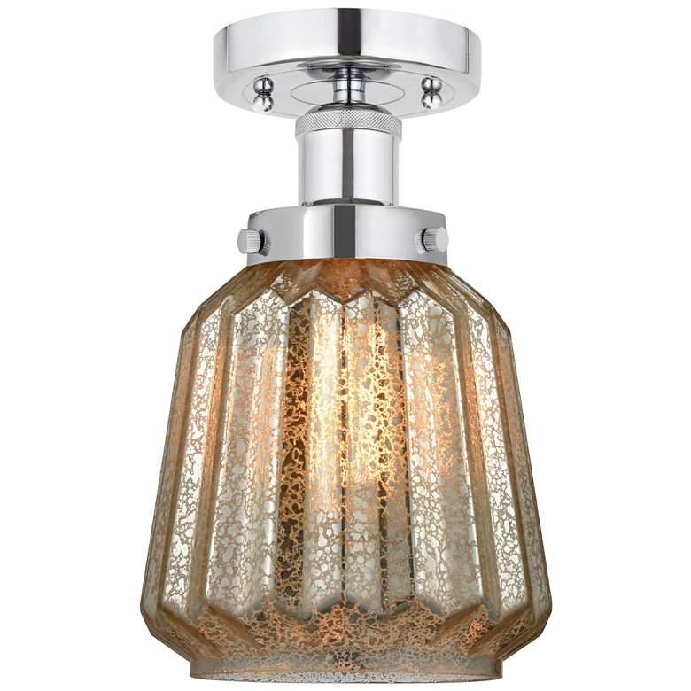 Image 1 Edison Chatham 7" Polished Chrome Semi Flush Mount w/ Clear Shade