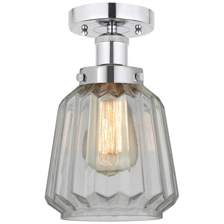 Image 1 Edison Chatham 7" Polished Chrome Semi Flush Mount w/ Matte White Shad