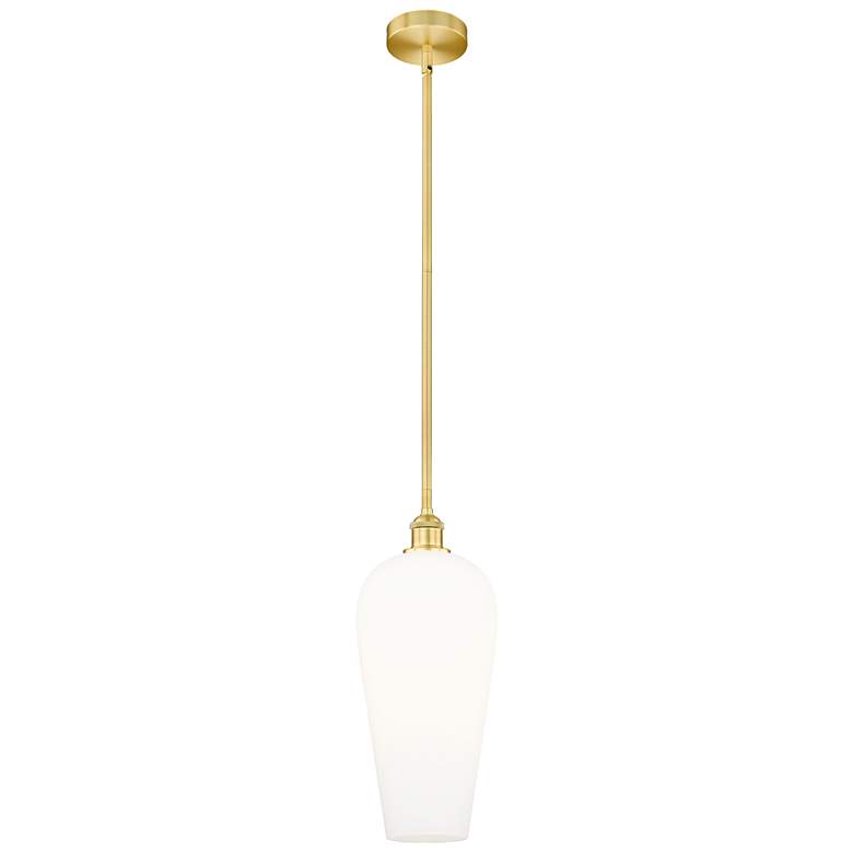Image 1 Edison Chelsea 8" Wide Satin Gold Stem Hung Mini Pendant with White Shade