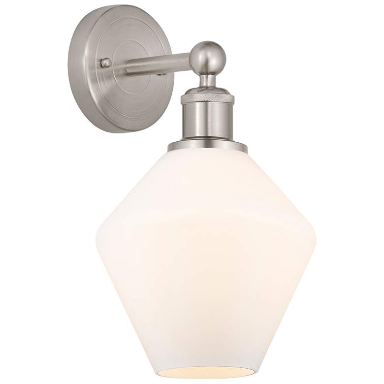 Image 1 Edison Cindyrella 13.5"High Satin Nickel Sconce With Cased White Shade