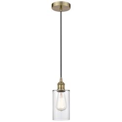 Edison Clymer 4" Antique Brass Cord Hung Mini Pendant w/ Clear Shade