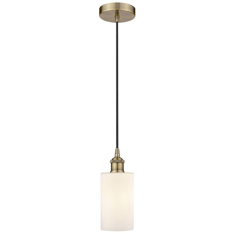 Image 1 Edison Clymer 4" Antique Brass Cord Hung Mini Pendant w/ Matte White S