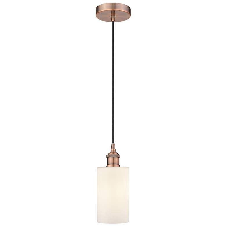 Image 1 Edison Clymer 4" Antique Copper Cord Hung Mini Pendant w/ Matte White