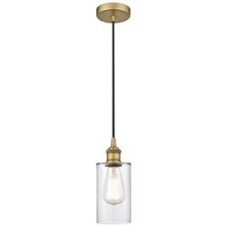 Edison Clymer 4" Brushed Brass Cord Hung Mini Pendant w/ Clear Shade