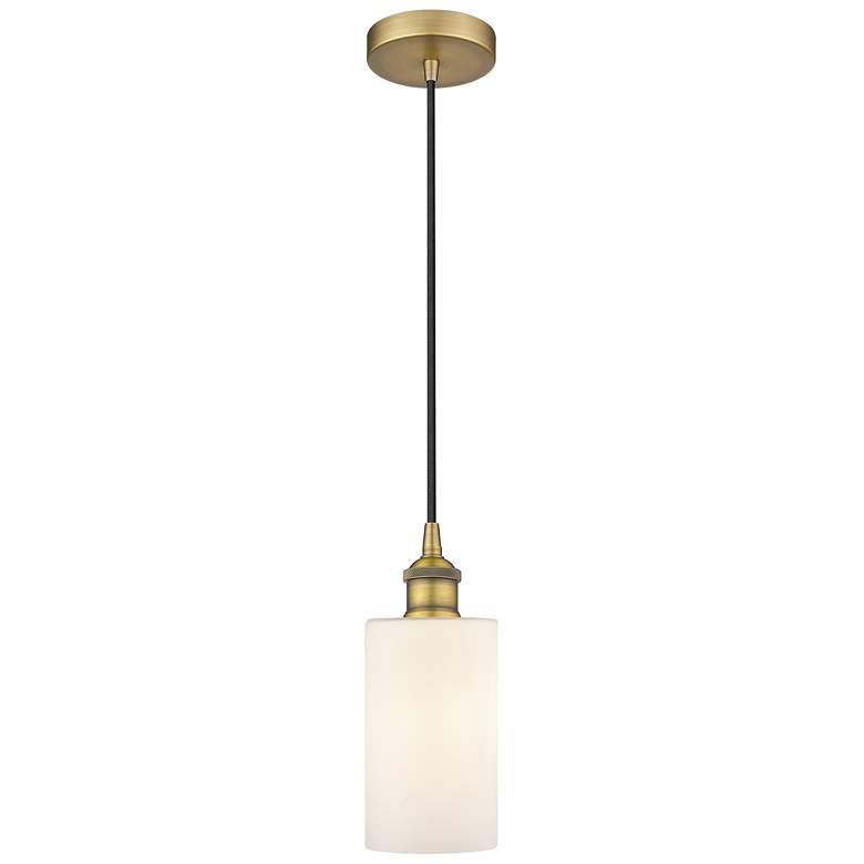 Image 1 Edison Clymer 4" Brushed Brass Cord Hung Mini Pendant w/ Matte White S