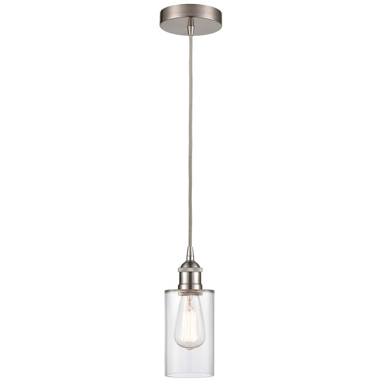 Image 1 Edison Clymer 4 inch Brushed Satin Nickel Cord Hung Mini Pendant w/ Clear 