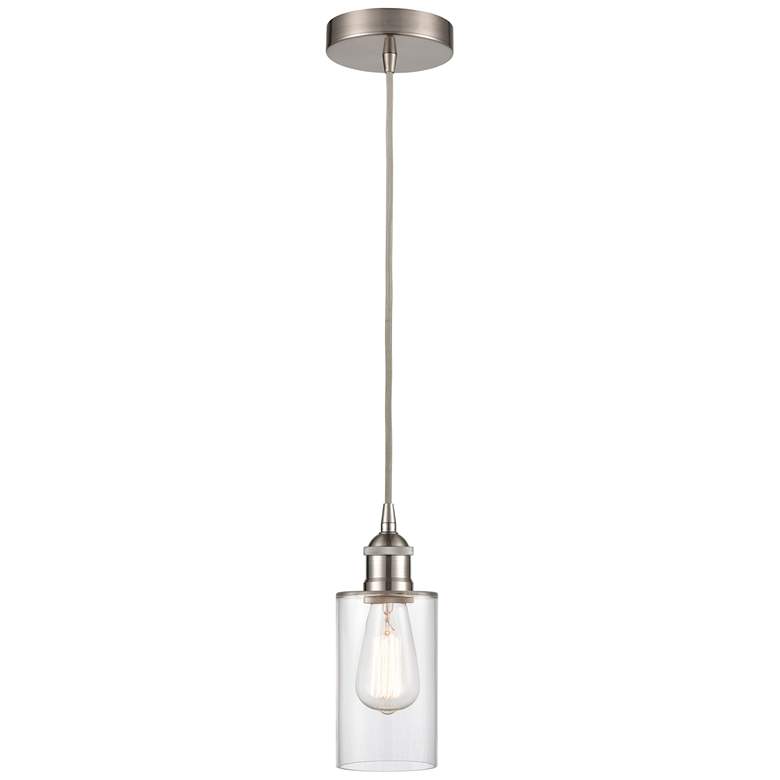 Image 1 Edison Clymer 4" Brushed Satin Nickel Cord Hung Mini Pendant w/ Clear
