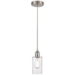 Edison Clymer 4" Brushed Satin Nickel Cord Hung Mini Pendant w/ Clear