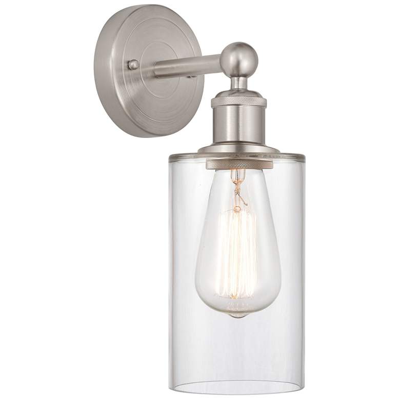 Image 1 Edison Clymer 4" Brushed Satin Nickel Sconce w/ Clear Shade