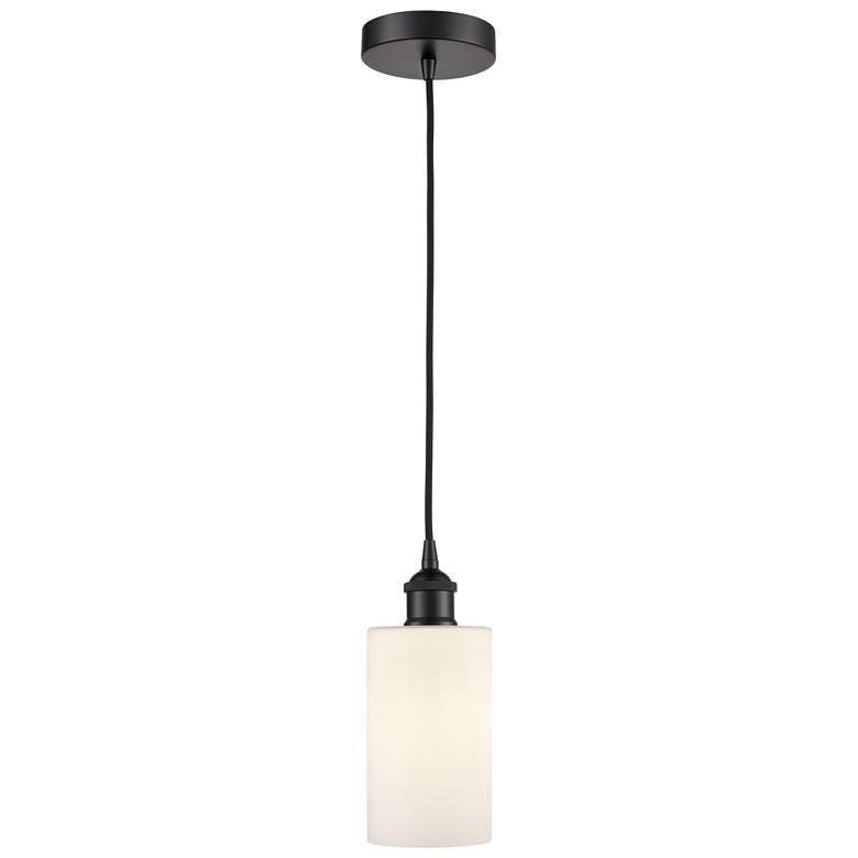 Image 1 Edison Clymer 4" Matte Black Cord Hung Mini Pendant w/ Matte White Sha