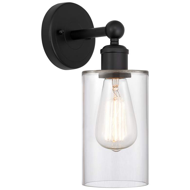Image 1 Edison Clymer 4" Matte Black Sconce w/ Clear Shade