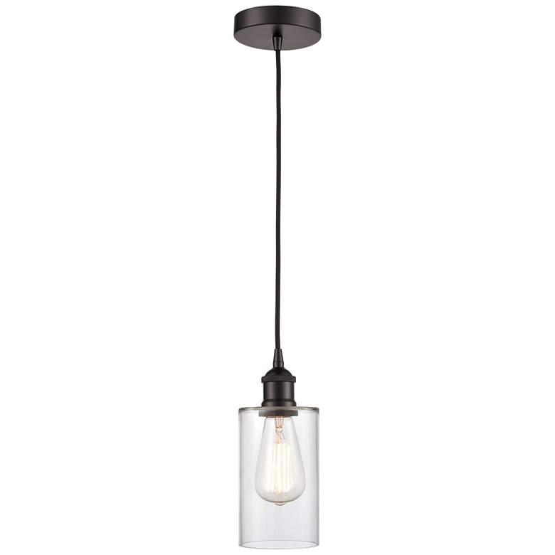 Image 1 Edison Clymer 4" Oil Rubbed Bronze Cord Hung Mini Pendant w/ Clear Sha