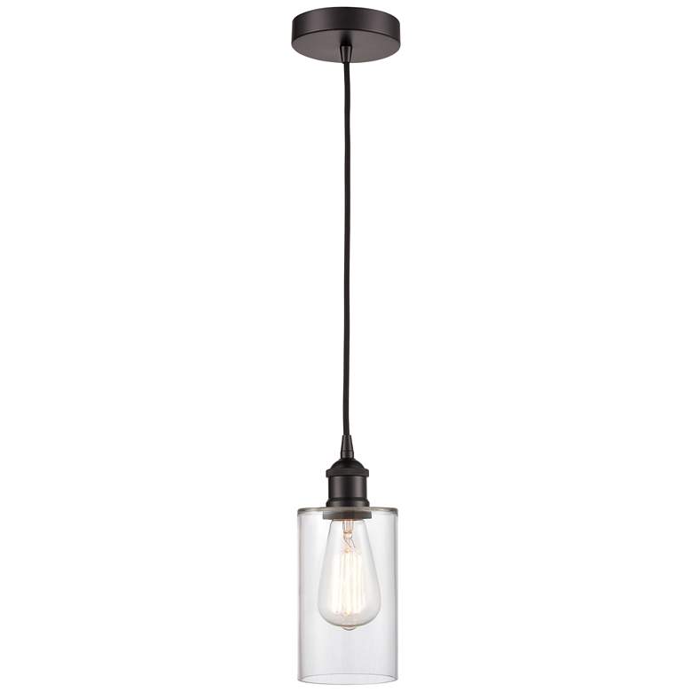 Image 1 Edison Clymer 4 inch Oil Rubbed Bronze Cord Hung Mini Pendant w/ Clear Sha