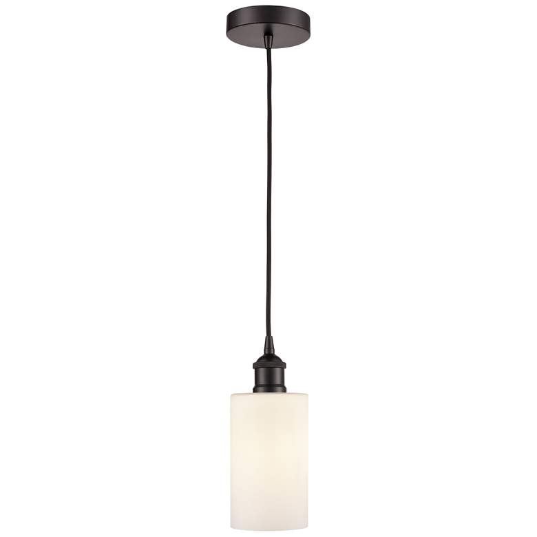 Image 1 Edison Clymer 4 inch Oil Rubbed Bronze Cord Hung Mini Pendant w/ White Sha