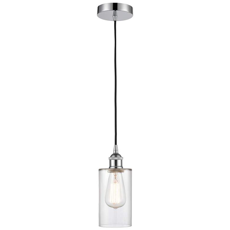 Image 1 Edison Clymer 4 inch Polished Chrome Cord Hung Mini Pendant w/ Clear Shade