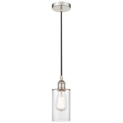 Edison Clymer 4" Polished Nickel Cord Hung Mini Pendant w/ Clear Shade