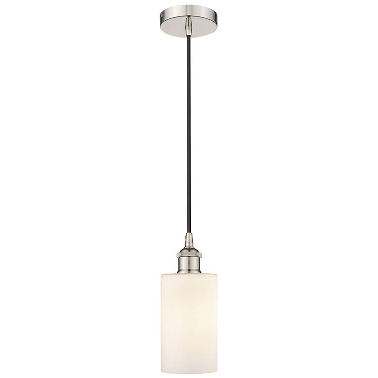 Image 1 Edison Clymer 4" Polished Nickel Cord Hung Mini Pendant w/ White Shade