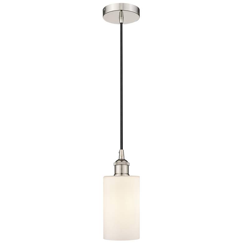 Image 1 Edison Clymer 4 inch Polished Nickel Cord Hung Mini Pendant w/ White Shade