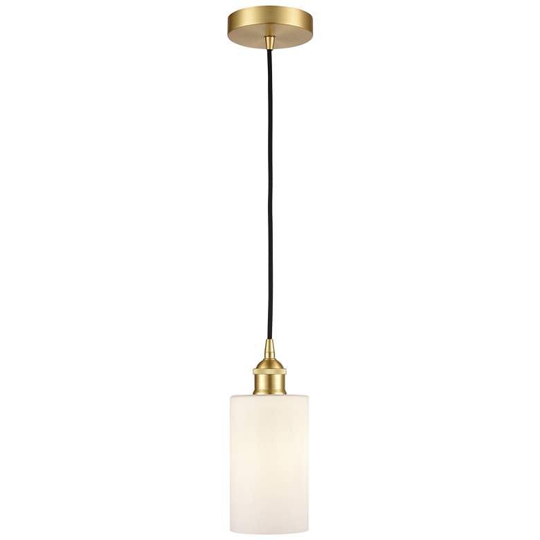 Image 1 Edison Clymer 4" Satin Gold Cord Hung Mini Pendant w/ Matte White Shad