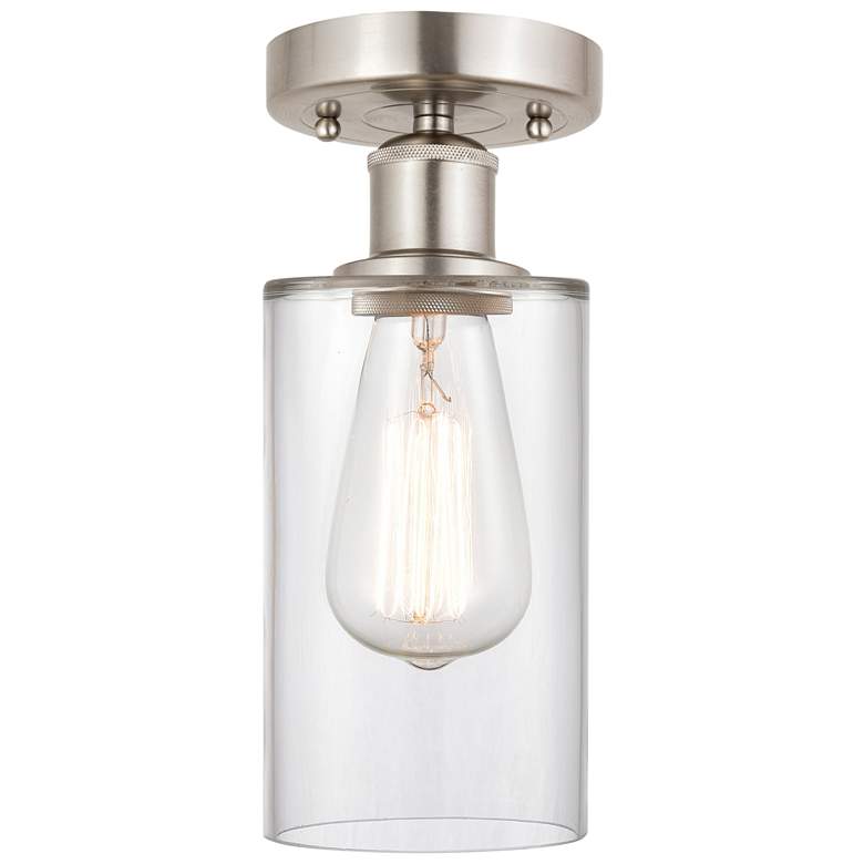 Image 1 Edison Clymer 4" Semi-Flush Mount - Brushed Satin Nickel - Clear Shad