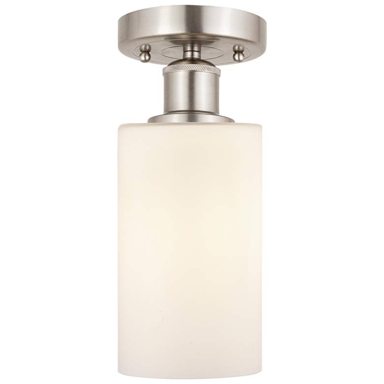 Image 1 Edison Clymer 4" Semi-Flush Mount - Brushed Satin Nickel - Matte Whit