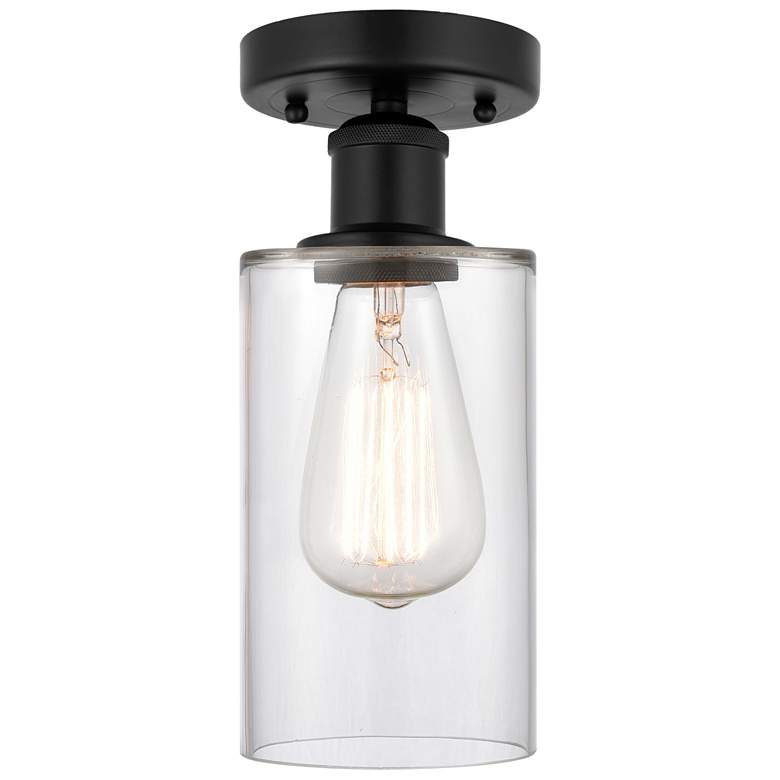 Image 1 Edison Clymer 4" Semi-Flush Mount - Matte Black - Clear Shade
