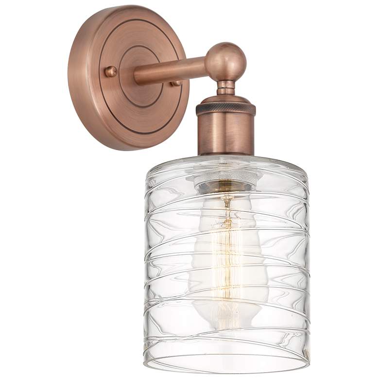 Image 1 Edison Cobbleskill 11.5"High Antique Copper Sconce With Deco Swirl Sha