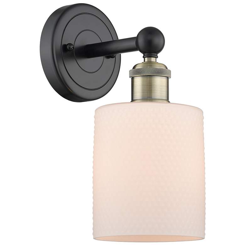 Image 1 Edison Cobbleskill 11.5"High Black Antique Brass Sconce With White Sha