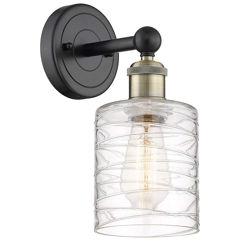 Image 1 Edison Cobbleskill 11.5"High Black Brass Sconce With Deco Swirl Shade