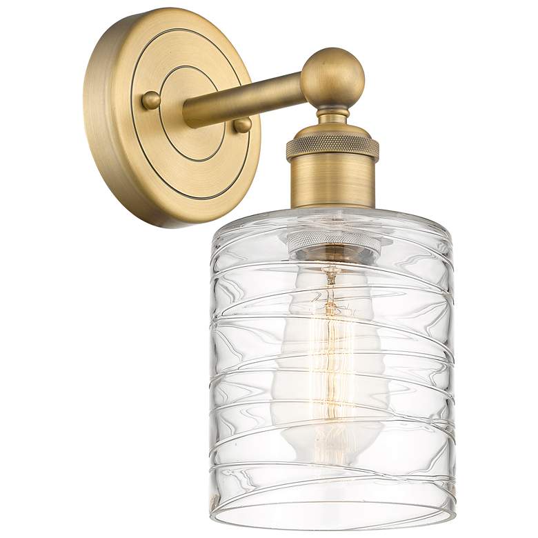 Image 1 Edison Cobbleskill 11.5"High Brushed Brass Sconce With Deco Swirl Shad