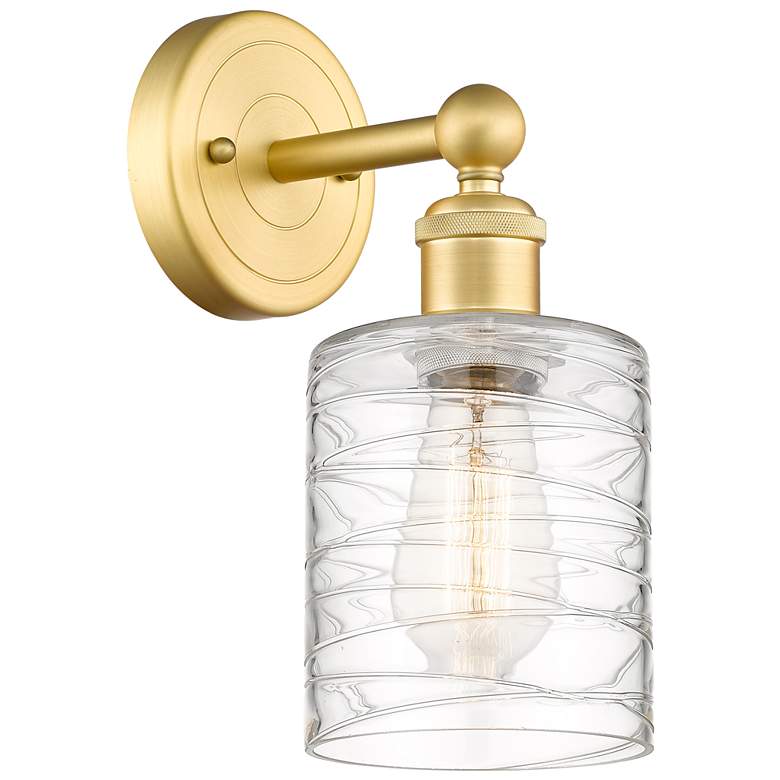 Image 1 Edison Cobbleskill 11.5"High Satin Gold Sconce With Deco Swirl Shade