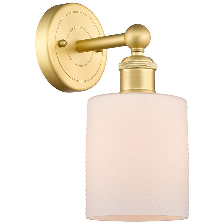 Image 1 Edison Cobbleskill 11.5"High Satin Gold Sconce With Matte White Shade