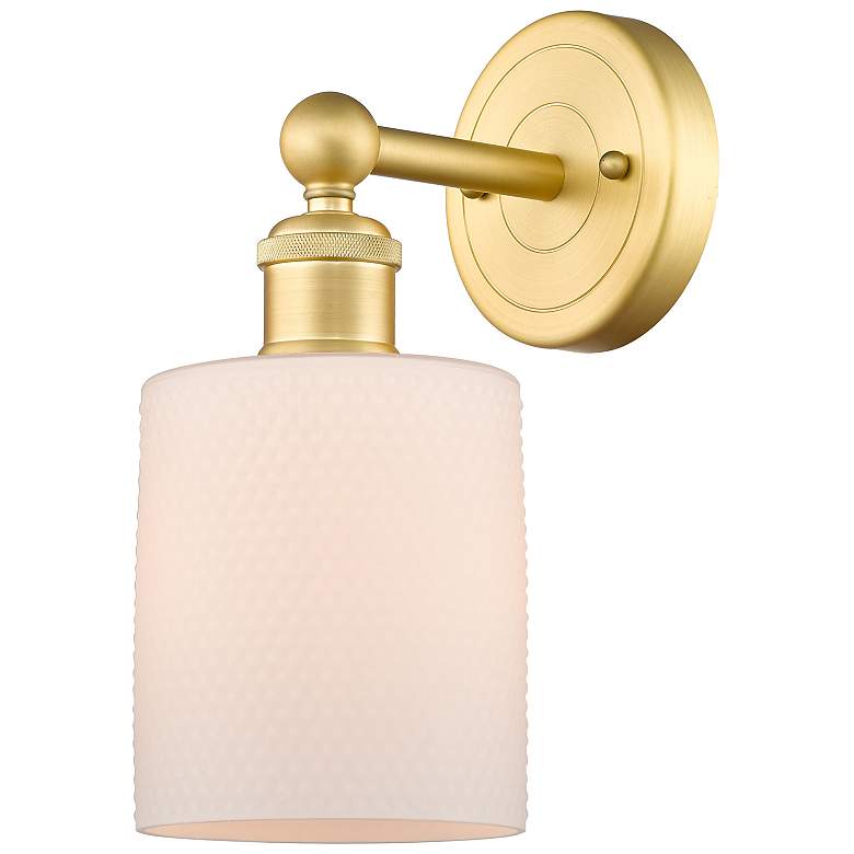 Image 1 Edison Cobbleskill 11.5"High Satin Gold Sconce With Matte White Shade