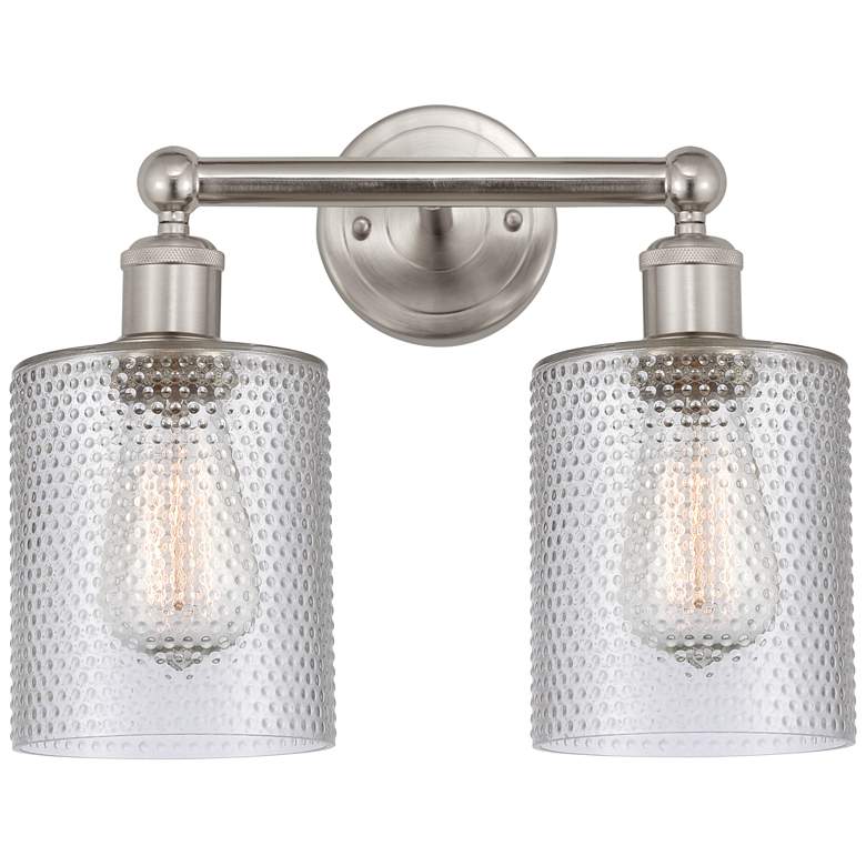 Image 1 Edison Cobbleskill 14" 2-Light Brushed Nickel Bath Light w/ Clear Shad
